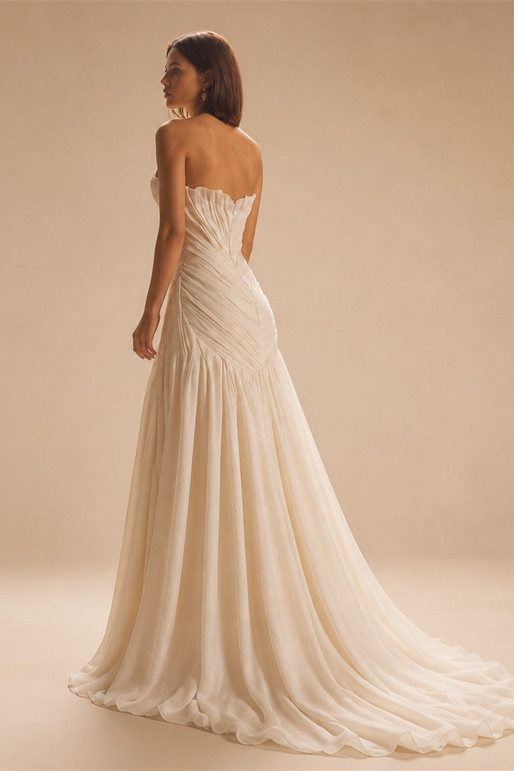 Strapless Ruched Wedding Dresses with High Leg Slit ZP023