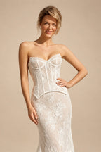 White Strapless Corset Lace Up Back Sheath Wedding Dress ZP006