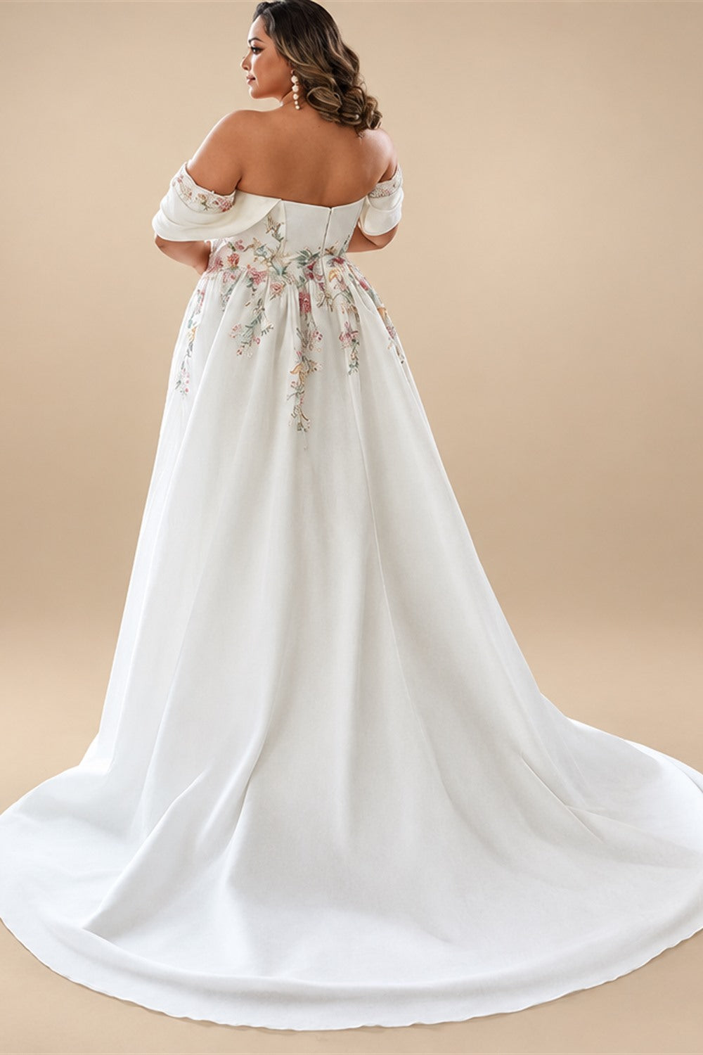 Custom Made Plus Size Strapless Wedding Gown With Lace Appliques