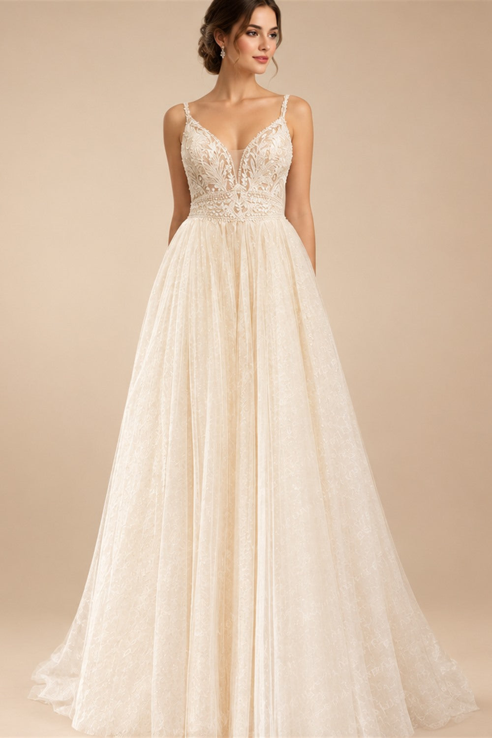 Spaghetti Straps Champagne Boho Wedding Dress For Women Vestido Civil Bridal Church Wedding Gowns suknie slubne