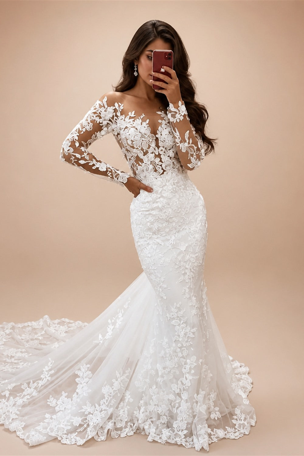 LORIE Boho Wedding Dresses Mermaid Lace Long Sleeves Wedding Gown Vintage White Ivory Custom Made Luxury Bridal Dress Customized
