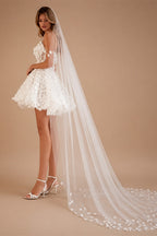 3D Petal Sheer Crystal Corset Mini Wedding Dresses ZP018