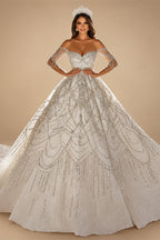 Luxury Beaded Long Sleeve Ball Gown Wedding Dress ZP184