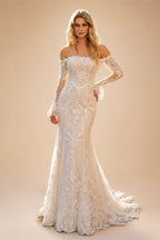 Off White  Lace Stunning Feminine Mermaid Wedding Dress Train  ZP036