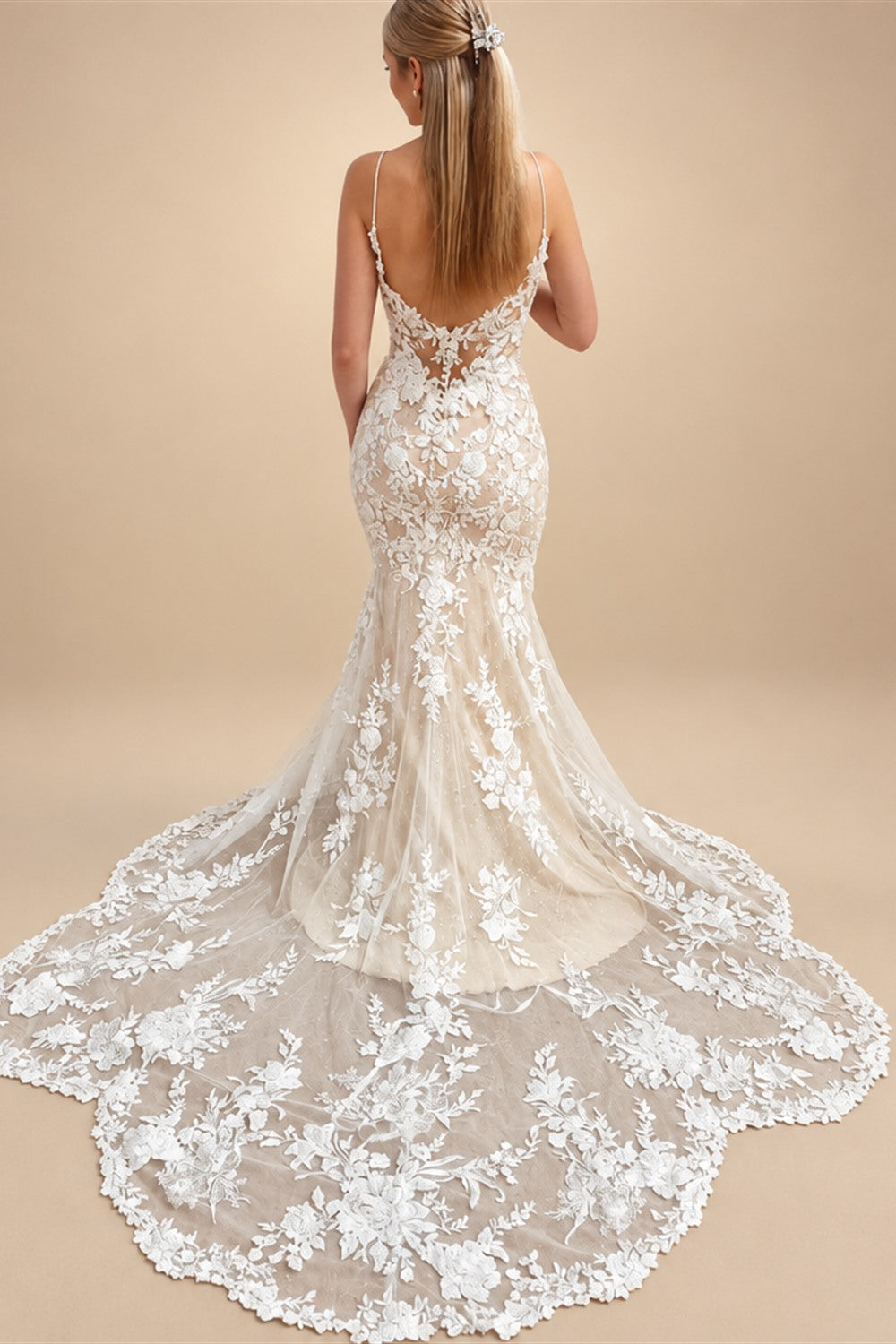 Spaghetti Straps Mermaid Wedding Dresses Champagne Bride Dress
