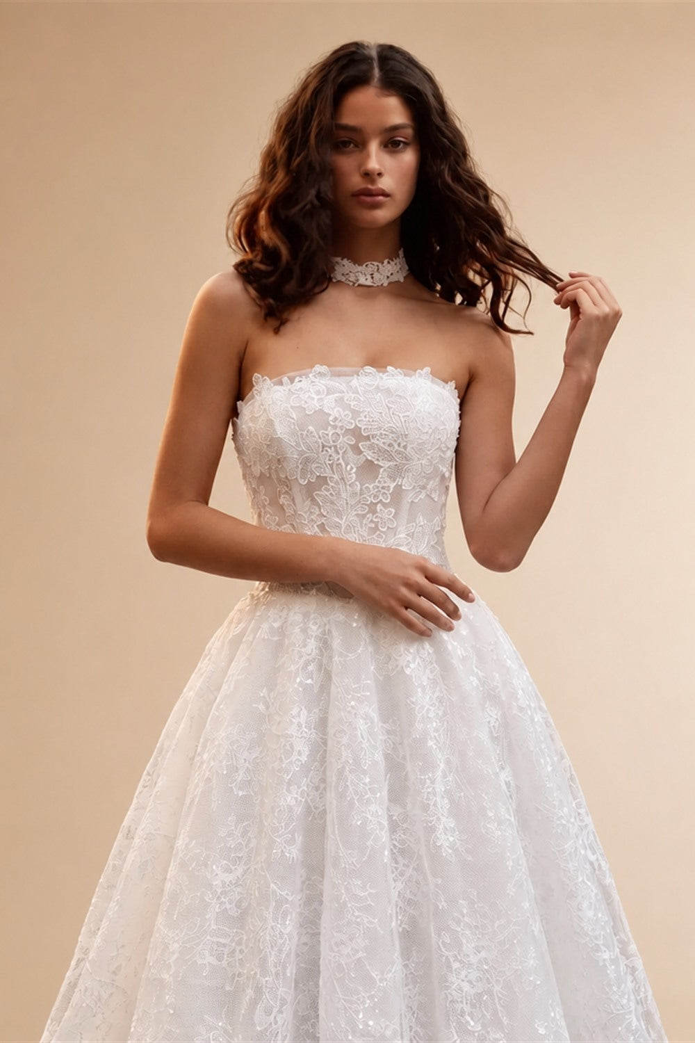White Corset Strapless Lace Applique Tulle Bridal Ball Gown Wedding Dress ZP008