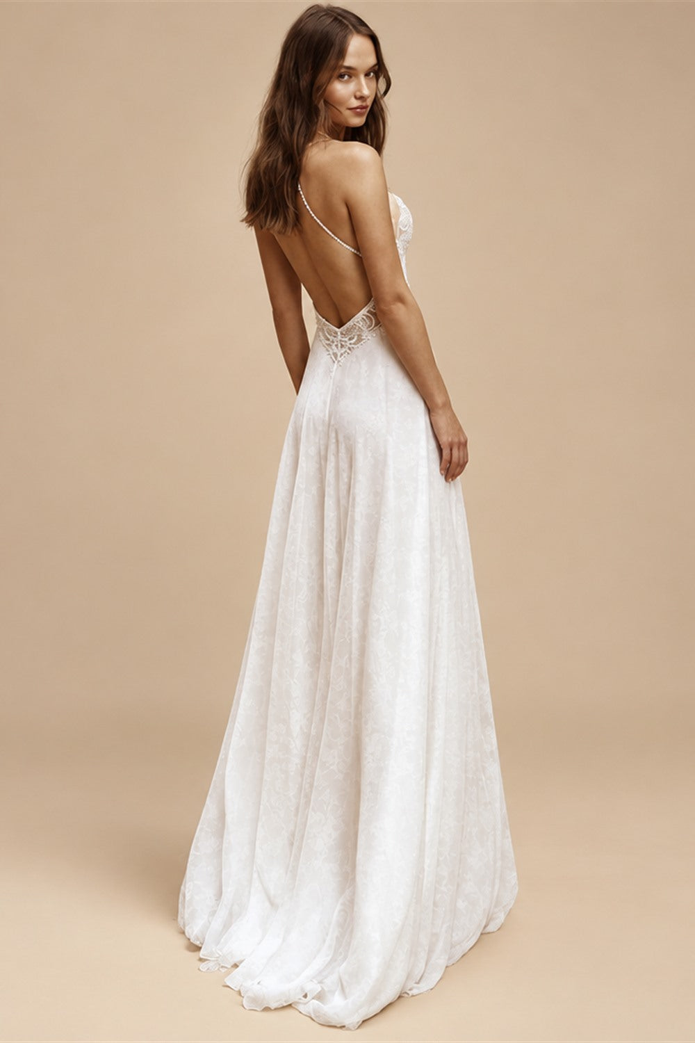 Custom Chiffon Beach Wedding Dress Lace Up Back