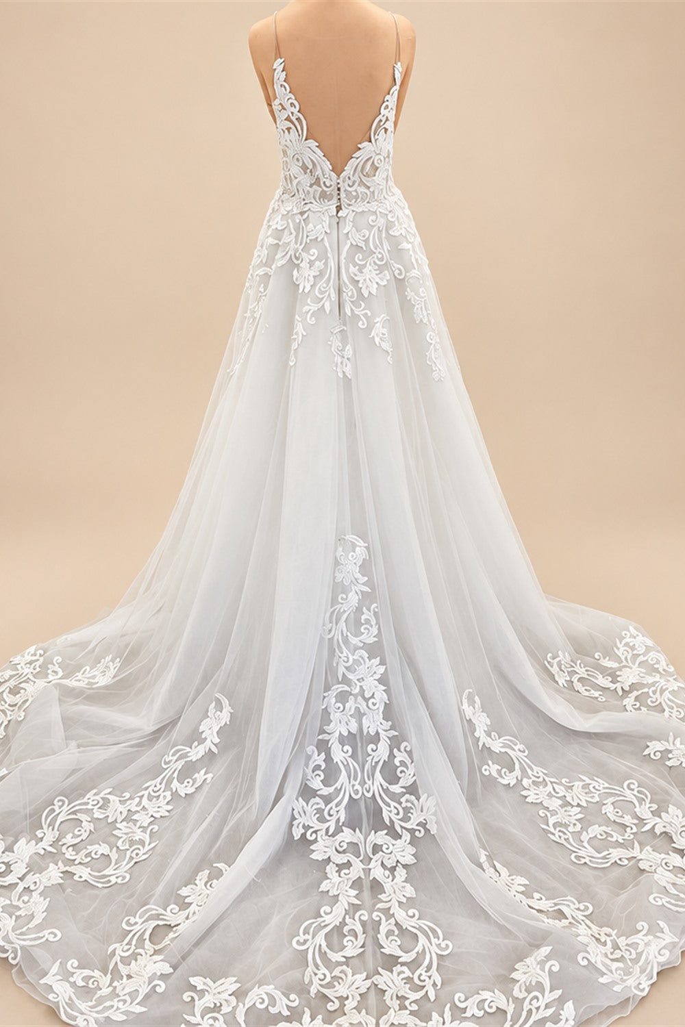 Flowy A Line Tulle V Neck Wedding Dress With Custom Made Beach Bridal Gown