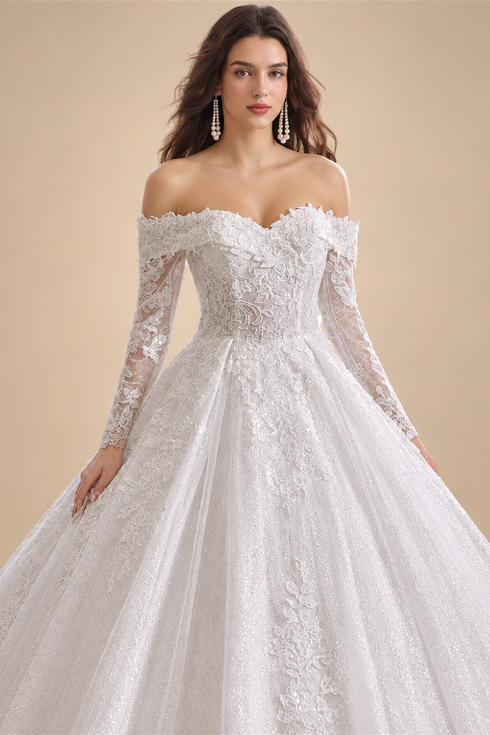 Plus Size A Line Wedding Dress Off Shoulder Lace Floral Customized