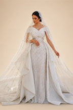 Luxury White Off-the-Shoulder Train Wedding Dress with Veil ZP153