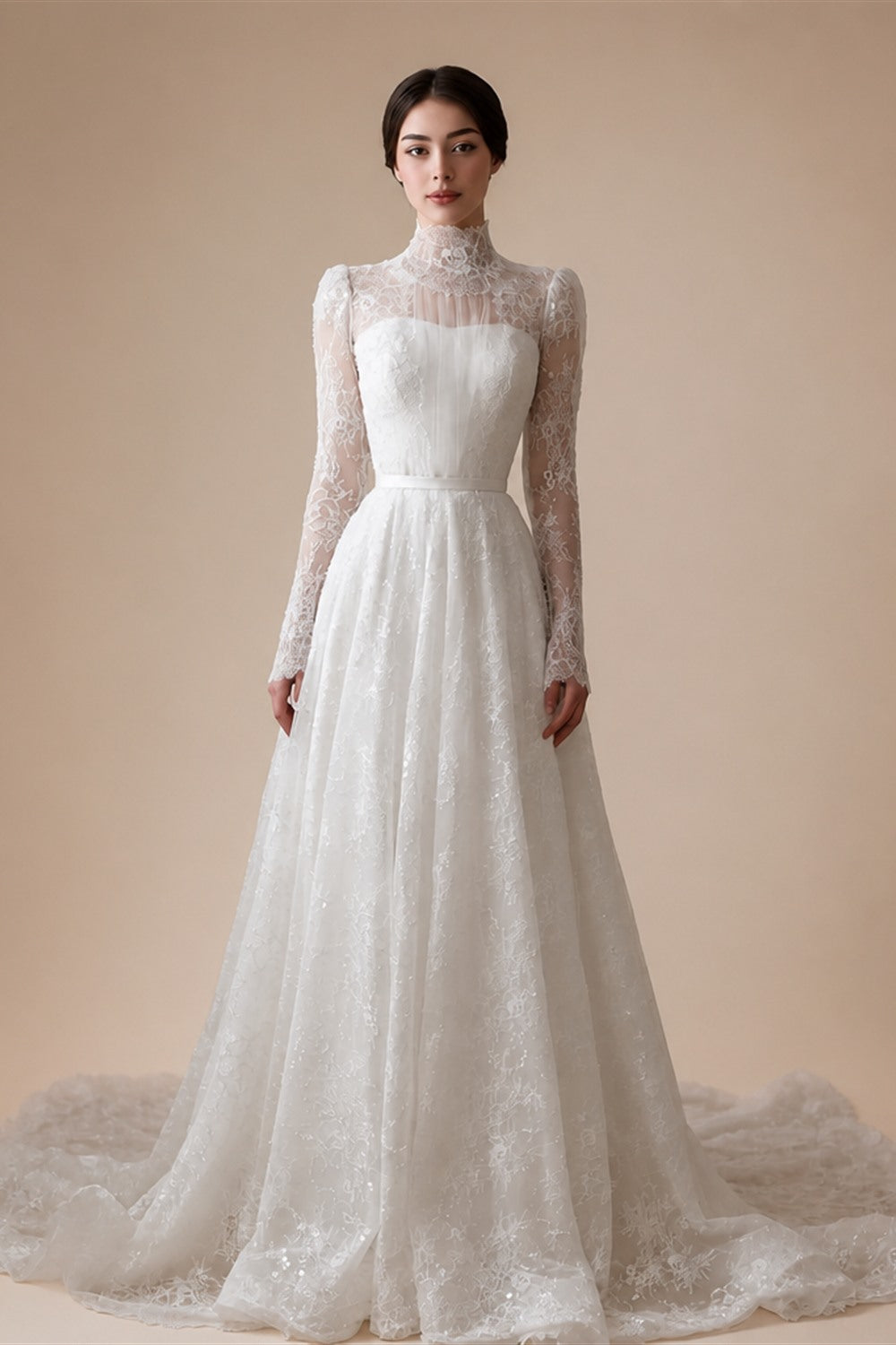 Elegant Sequin Printed Long Sleeve Wedding Dress ZP172