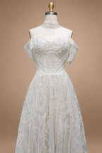 Off White Elegant Lace Pearl Embroidery Ball Gown Wedding Dress ZP168