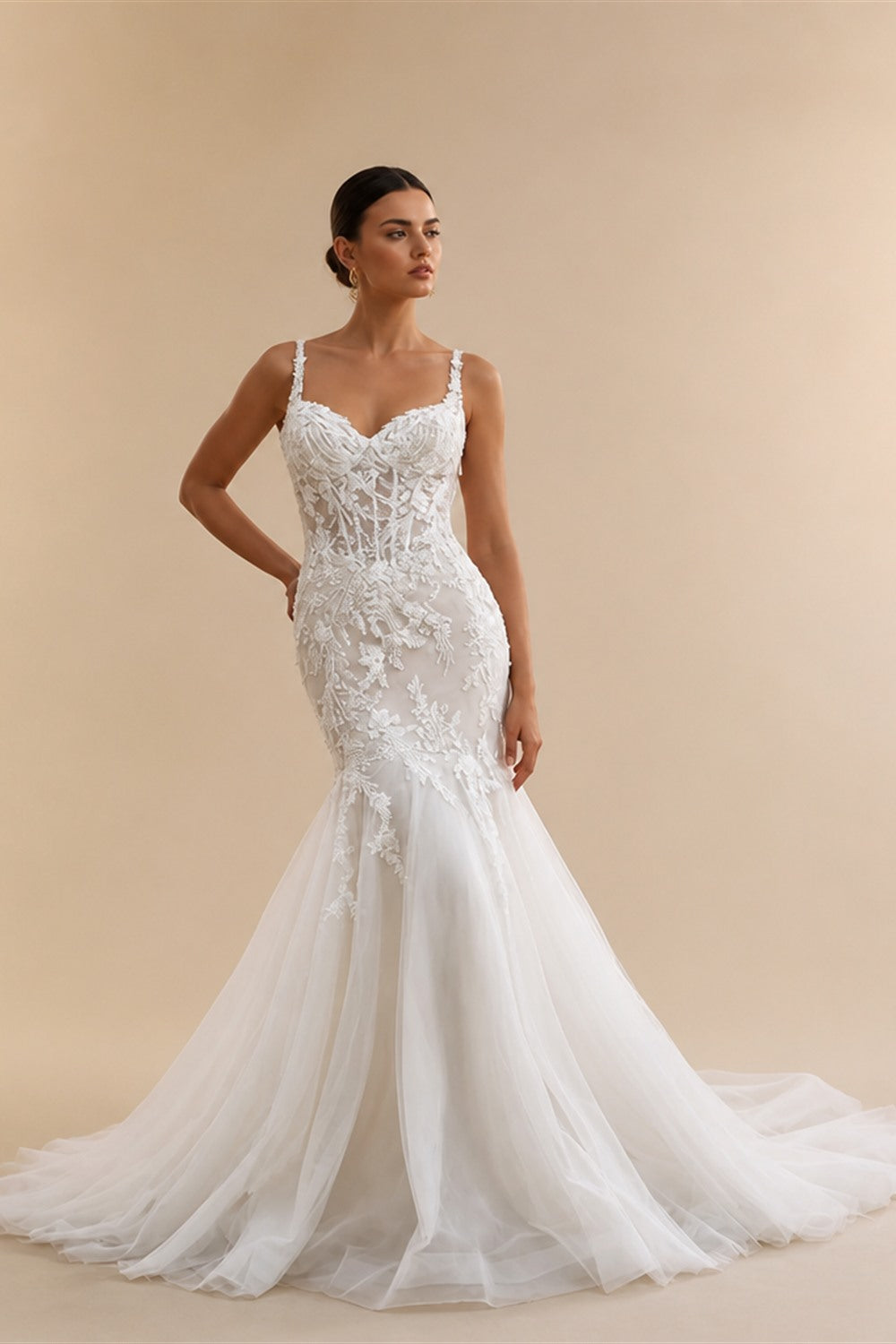 Customized Sweetheart Lace Appliques Sleeveless Mermaid Evening Gowns Backless Zipper Wedding Dress vestidos de novia