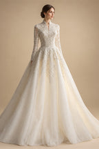 Luxury Sequin Pearl Long Sleeve Ball Gown Wedding Dress ZP186