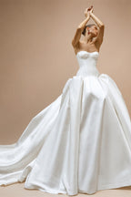 Classic White Satin Strapless Ball Gown Wedding Dress with Veil ZP114