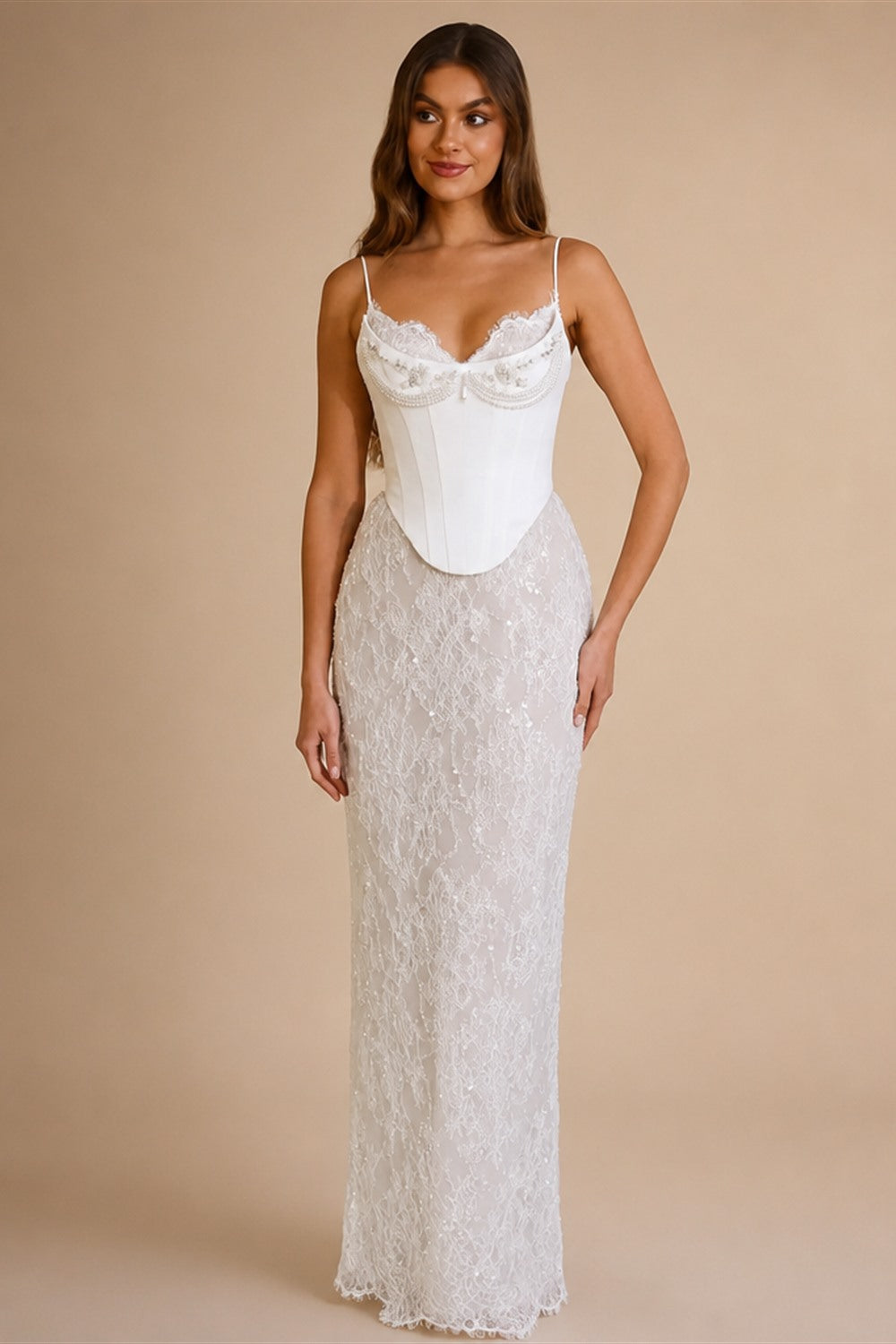 Luxury Off White Lace Corset Sweetheart Mermaid Wedding Dress with Gloves ZP009