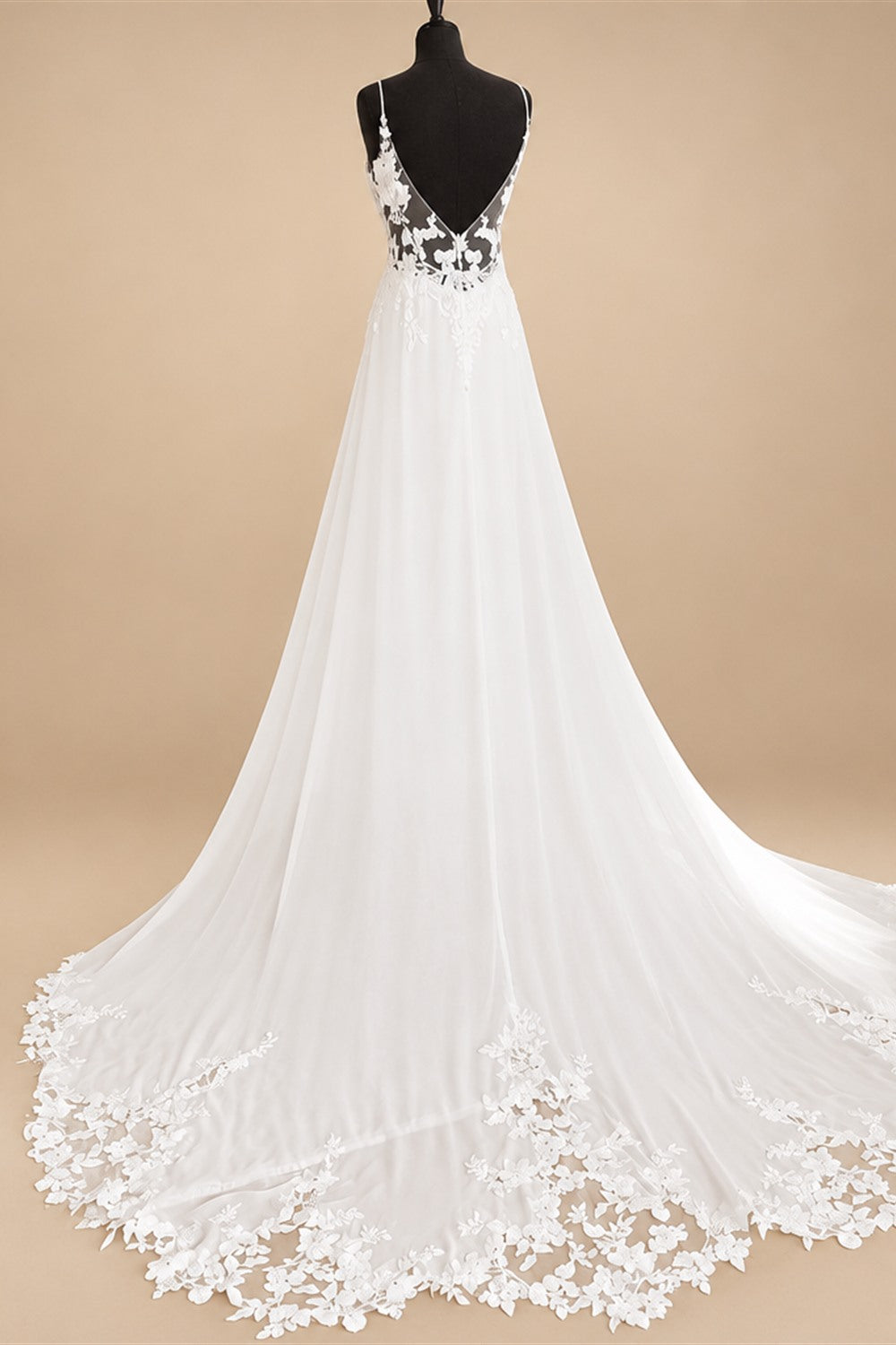 Boho Chiffon Wedding Dress Long Sleeves Lace Custom Bridal Gown