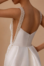Luxury White Satin Beaded Overlay Mermaid Train Wedding Dress ZP130