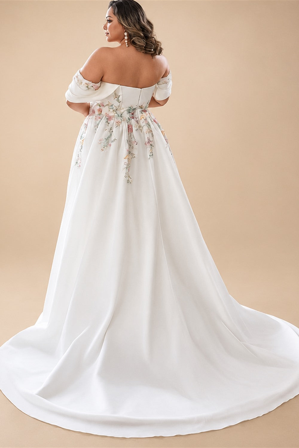 Custom Made Plus Size Strapless Wedding Gown With Lace Appliques