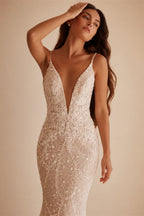 Sparkly Embroidery Beaded Lace Wedding Dress Sexy Deep V-neck Spaghetti Straps Bridal Gown Customized Mermaid Dresses For Bride