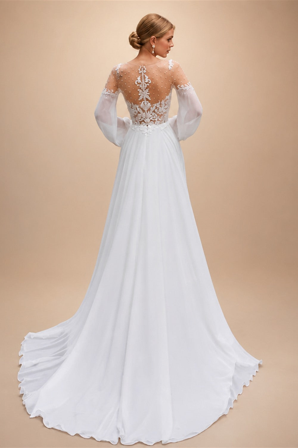 Wedding Dress Long Sleeve A-Line Appliques Beaded Bride Gown Beach Princess BECHOYER HB78 Plus Size Customized Vestido de Noiva