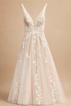 Vintage Lace V-Neck Tulle Wedding Dress Sleeveless Lace Bride Dresses Sexy Backless Open Back Robe De Mariee Customized