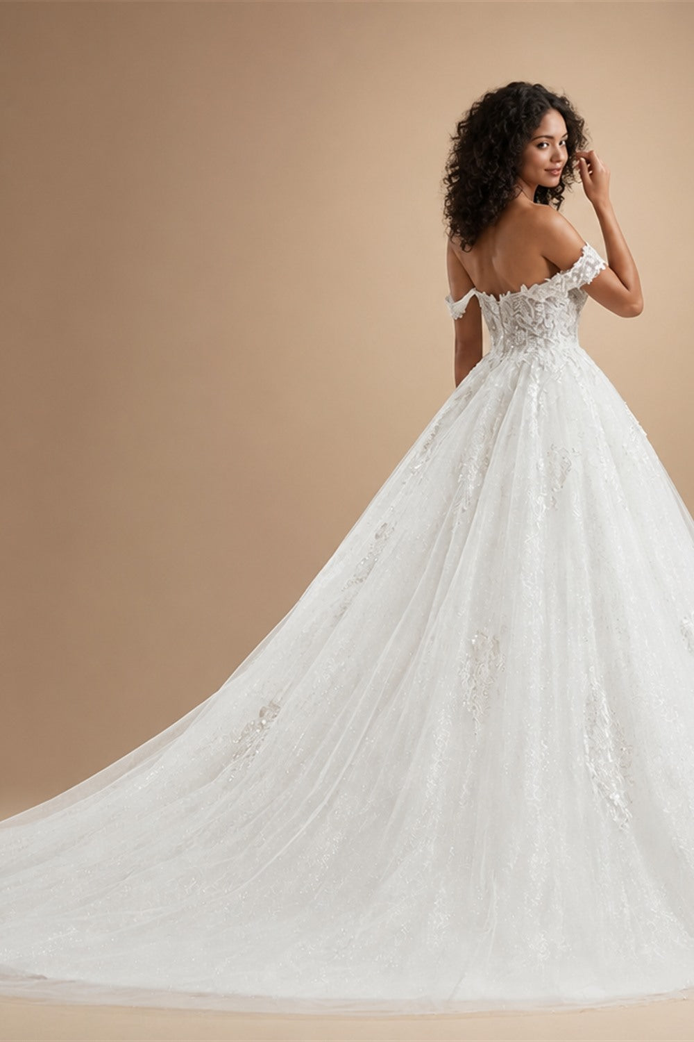 BEPEITHY Customized Plus Size Glitter Princess Wedding Dresses For Women 2026 Off Shoulder Ivory Bride Sleeveless Bridal Gown