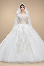Luxury Beaded Long Sleeve Ball Gown Wedding Dress ZP184