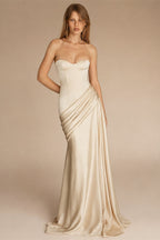 Elegant Strapless Sweetheart Draped Satin Mermaid Wedding Dress ZP042