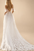 Boho Beach A Line Wedding Dresses Sexy Spaghetti Lace Appliques