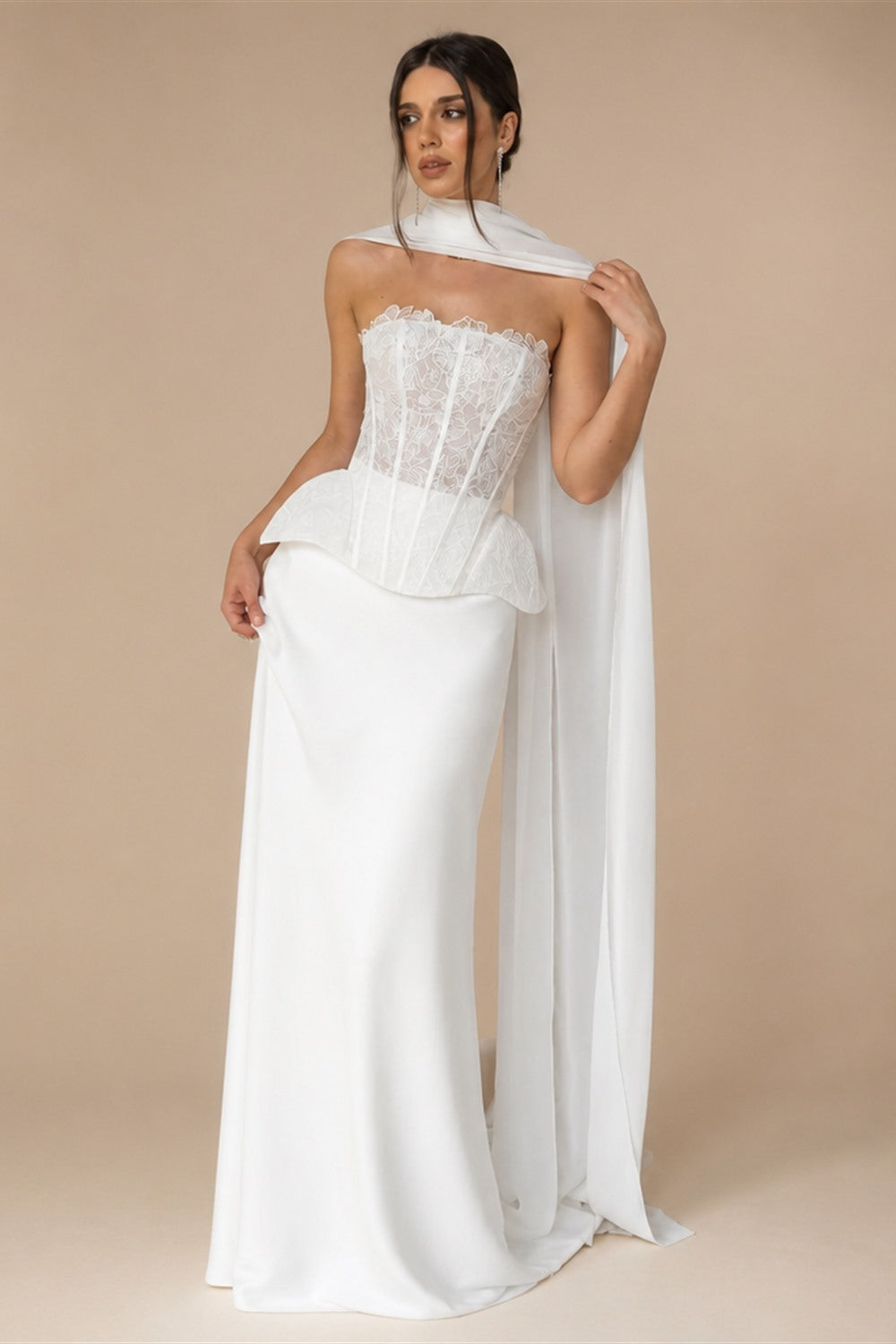 Strapless Lace Corset Wedding Dresses with Scarf ZP024
