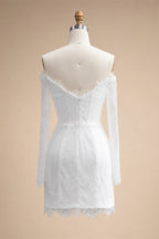 Luxury Ivory Off-the-Shoulder Long Sleeve Lace Mini Wedding Dress ZP134