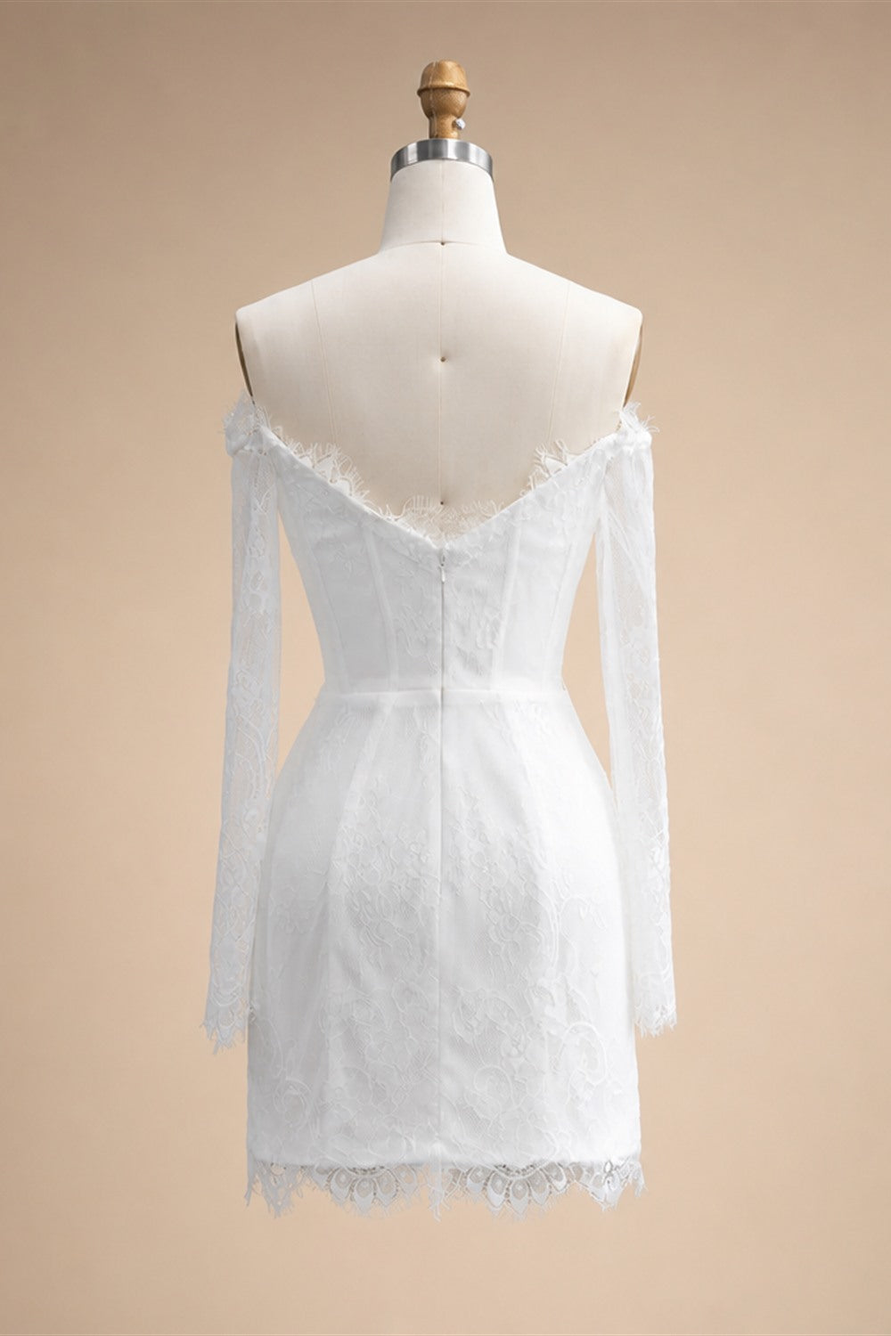 Luxury Ivory Off-the-Shoulder Long Sleeve Lace Mini Wedding Dress ZP134