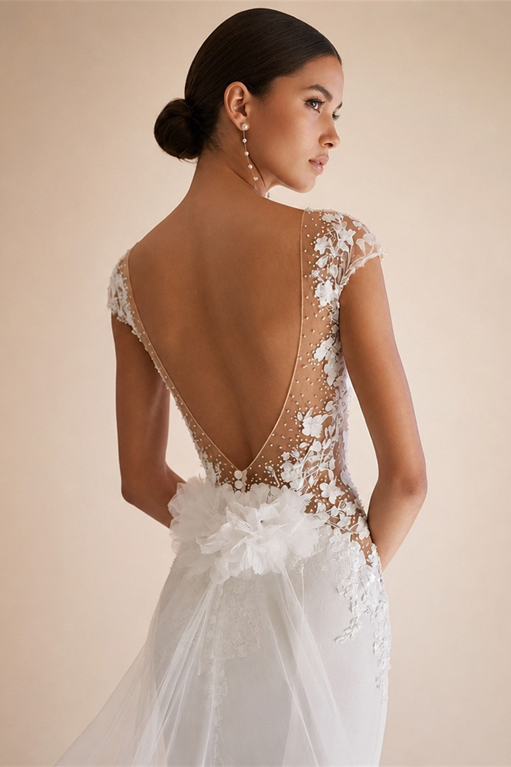 RoyceBridal Cap Sleeve Lace Mermaid Wedding Dress Low Back 3D Floral Appliques Bridal GownVestido De Novia Boda Customized
