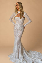 Luxury White Strapless Lace Mermaid Wedding Dress with Overskirt ZP086