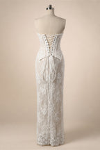 White Strapless Corset Lace Up Back Sheath Wedding Dress ZP006