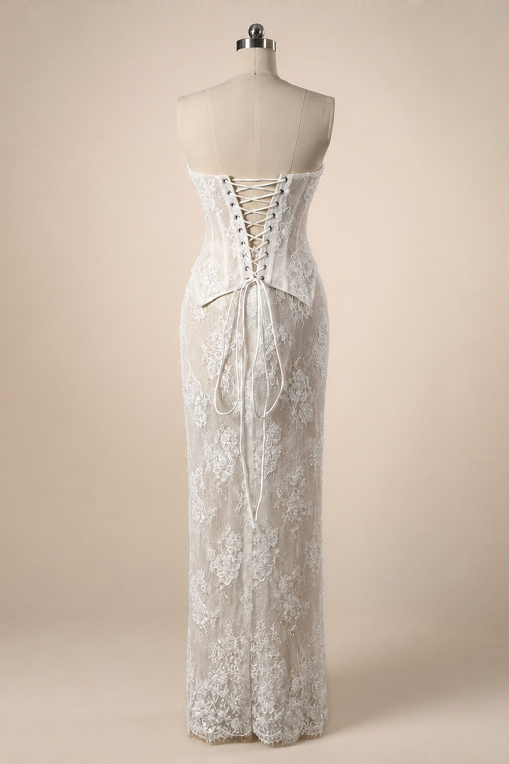White Strapless Corset Lace Up Back Sheath Wedding Dress ZP006