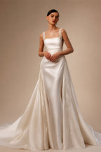 Luxury White Satin Beaded Overlay Mermaid Train Wedding Dress ZP130
