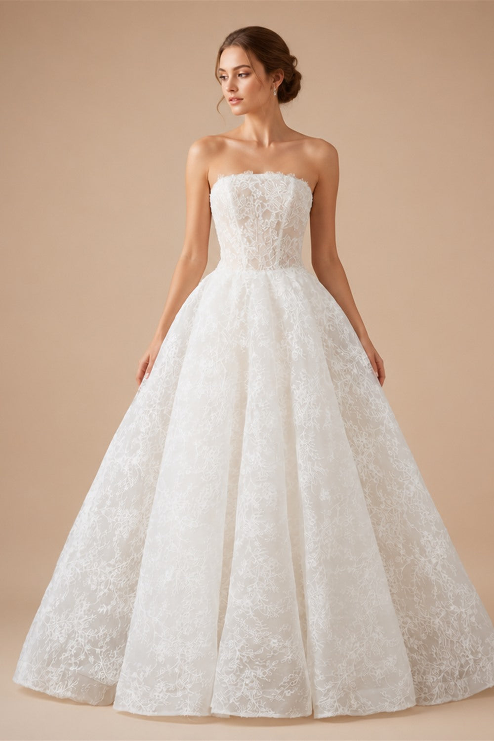 White Corset Strapless Lace Applique Tulle Bridal Ball Gown Wedding Dress ZP008