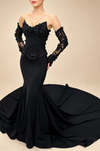 Black Luxury Gothic Wedding Dress Mermaid 3D Floral Lace  ZP195