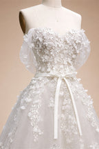 White 3D Floral Applique Sweetheart Ball Gown Wedding Dress ZP007