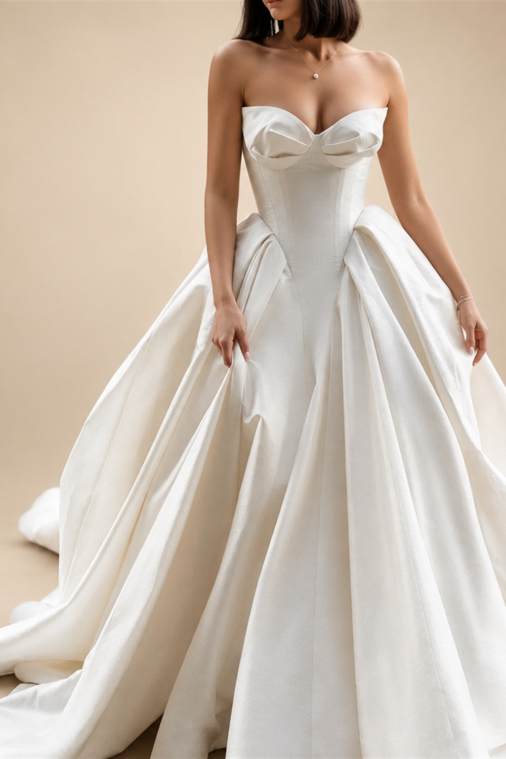 Luxury Sweetheart Satin Ball Gown Wedding Dress with Overskirt ZP185