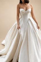 Luxury Sweetheart Satin Ball Gown Wedding Dress with Overskirt ZP185