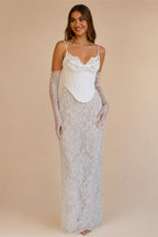 Luxury Off White Lace Corset Sweetheart Mermaid Wedding Dress with Gloves ZP009