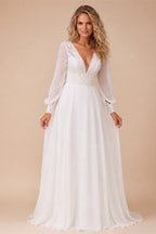 Simple Boho Wedding Dress Customized Robe Longue Vintage Lace Chiffon Long Wedding Dresses Chic Bridal Gowns