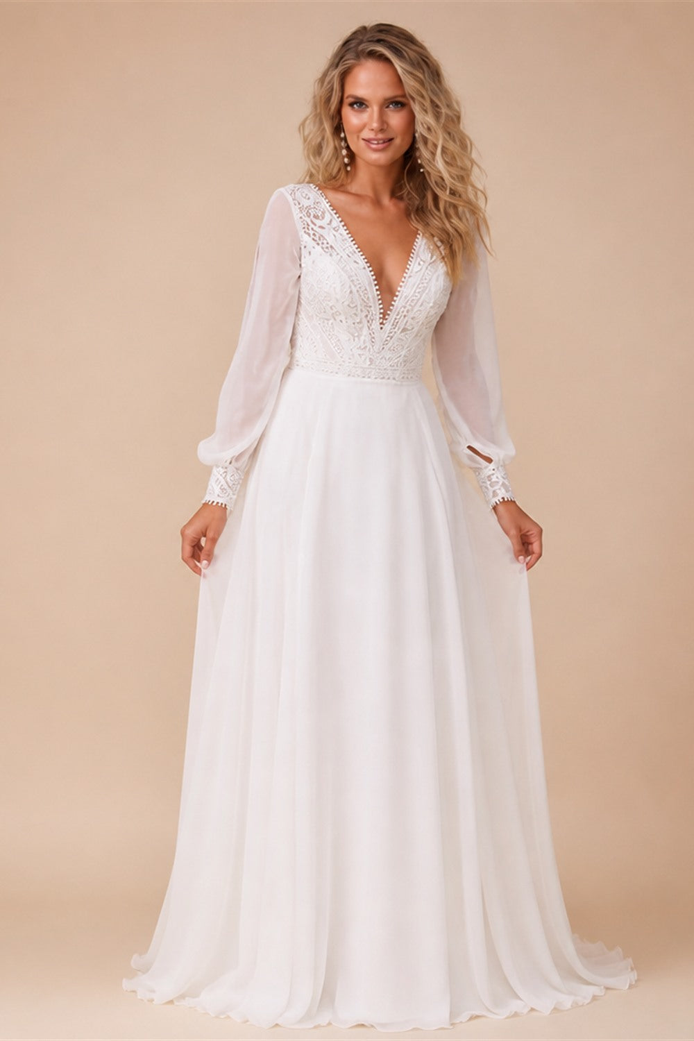 Simple Boho Wedding Dress Customized Robe Longue Vintage Lace Chiffon Long Wedding Dresses Chic Bridal Gowns