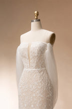 White Nude Lace Mermaid Wedding Dress Luxury Beaded Sequins   Tulle Gloves ZP032