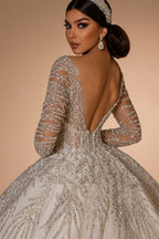 Customized Long Sleeve Shiny Ball Gown Wedding Dresses Sequined Princess Bride Gown Vestido de novia boda amanda novias oficial