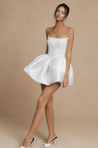 White Strapless Corset Bubble Hem Short Wedding Dress ZP004