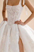 Luxury Ivory Lace Embroidery High-Slit Train Wedding Dress ZP151